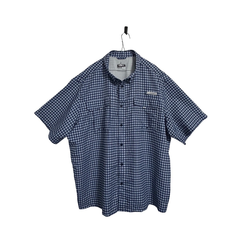 Habit Fishing Shirt Mens 3XL Blue Plaid Short Sleeve Inshore Button Up TS10411